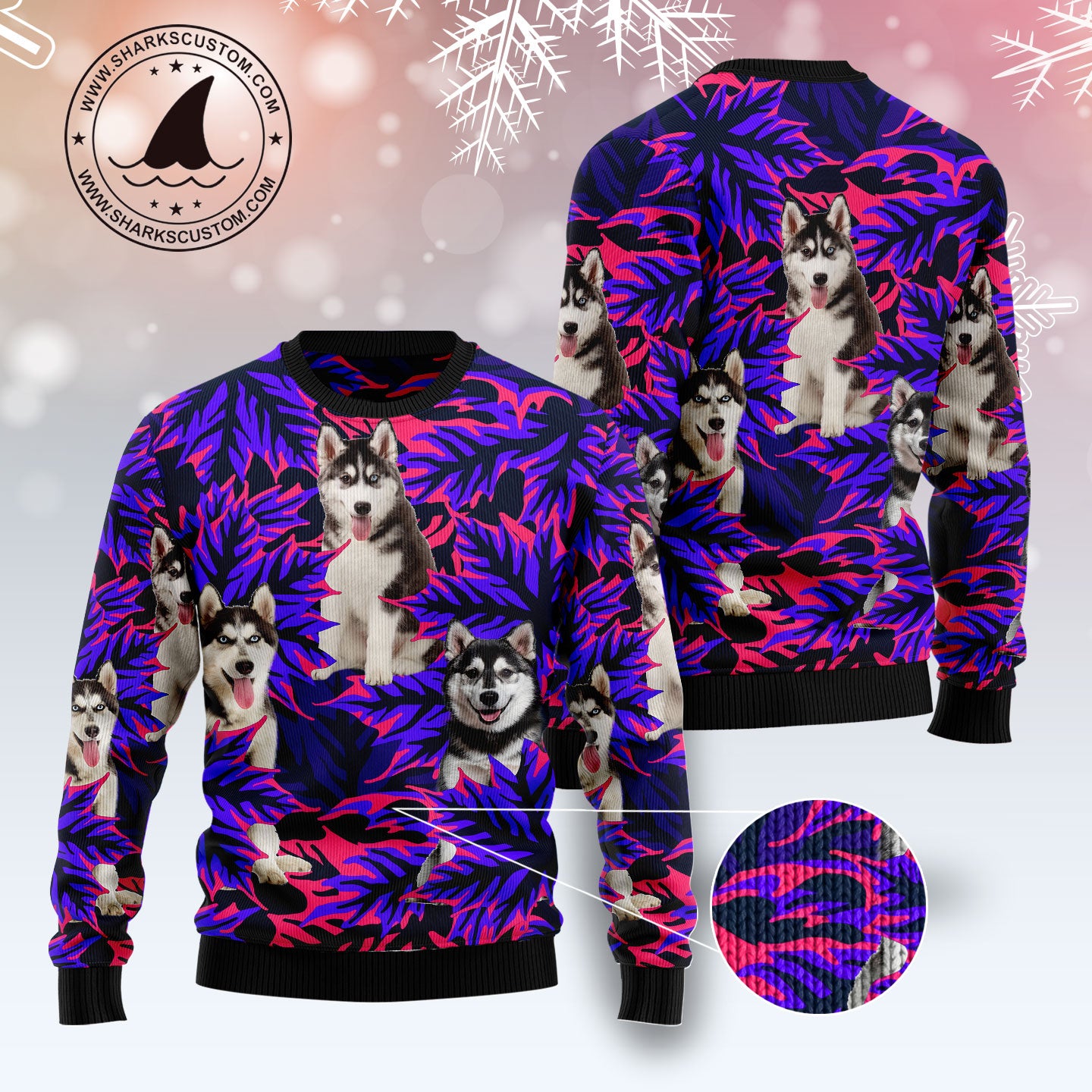 Siberian Husky Leaves TY2311 unisex womens & mens, couples matching, friends, funny family ugly christmas holiday sweater gifts (plus size available)