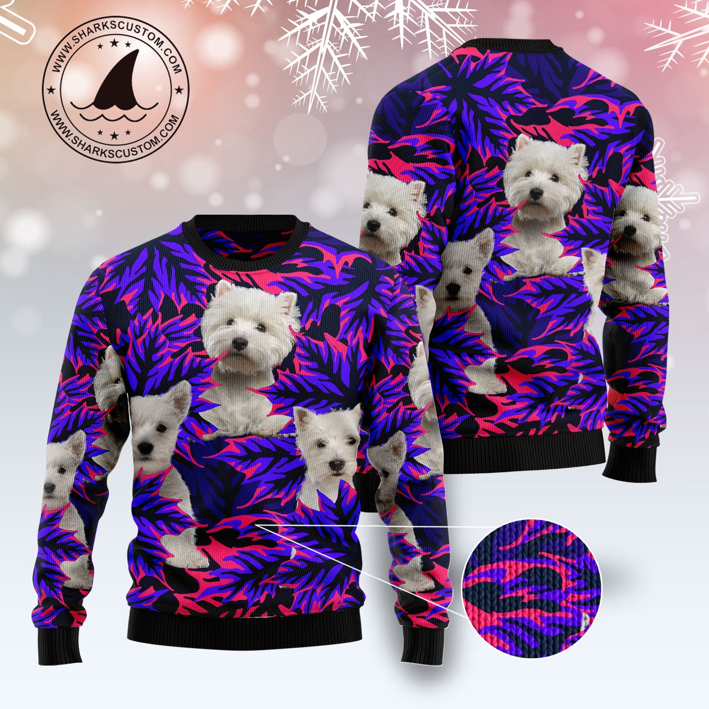 West Highland White Terrier Leaves TY2311 unisex womens & mens, couples matching, friends, funny family ugly christmas holiday sweater gifts (plus size available)