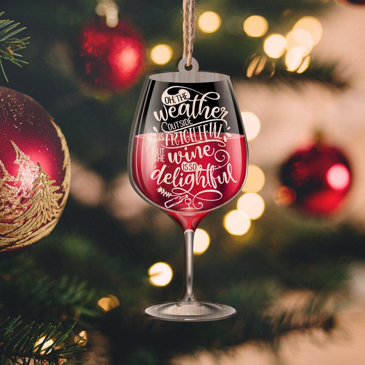 Wine Delightful Christmas Personalizedwitch Printed Wood Ornament