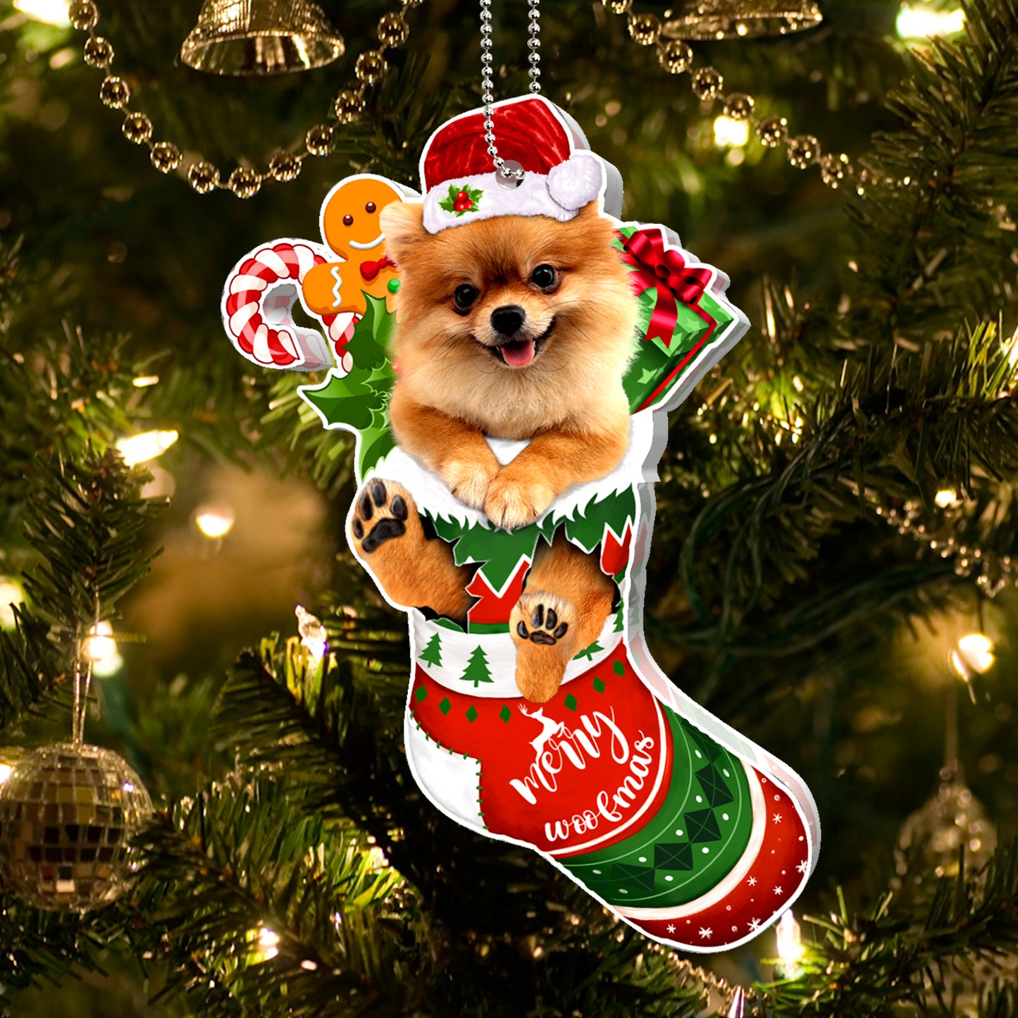 Pomeranian Tree Socks Acrylic Ornament