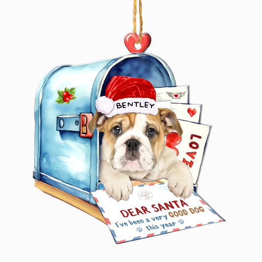 Personalized Bulldog In Mailbox Christmas Aluminum Ornament