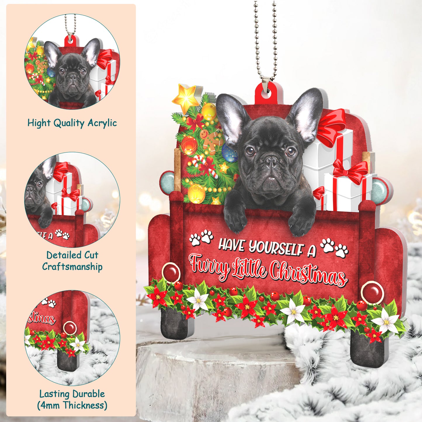 French Bulldog Red Truck Acrylic Ornament