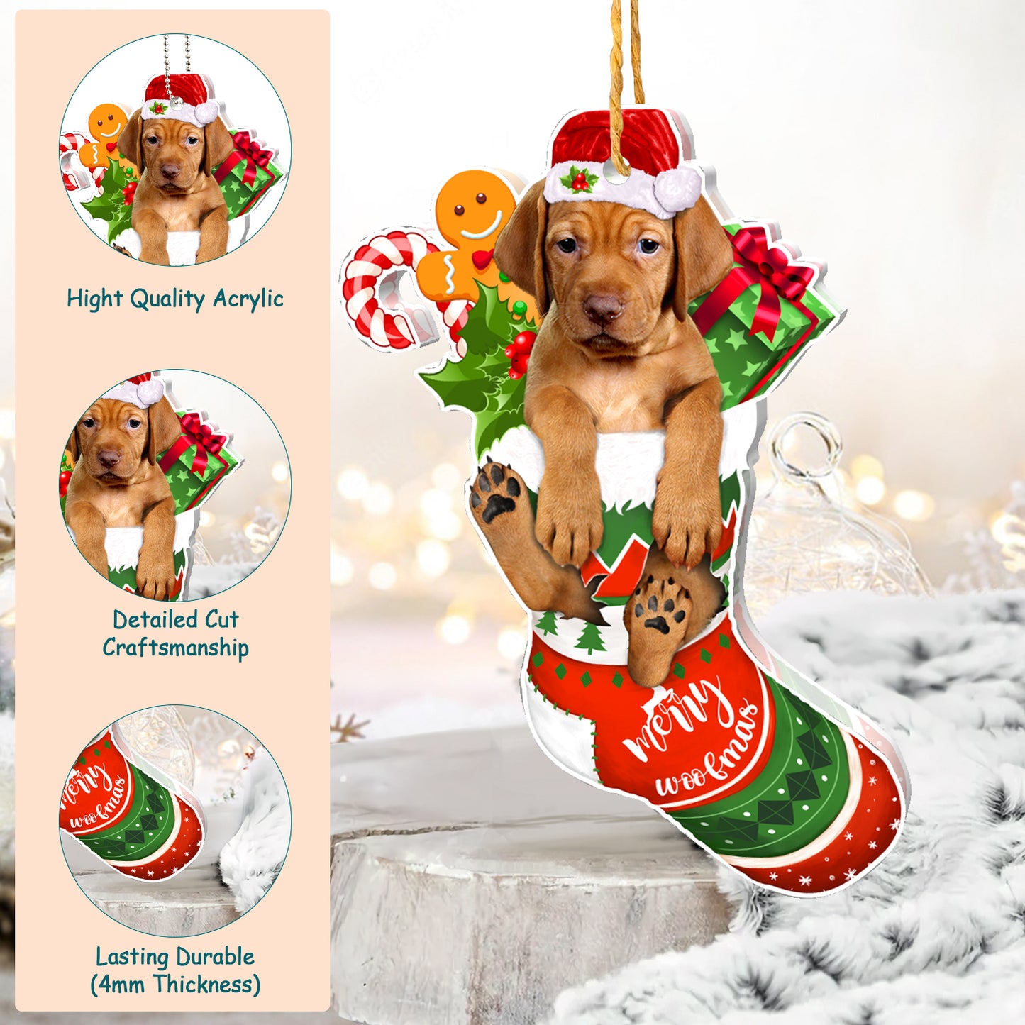Vizsla Dog Tree Socks Acrylic Ornament