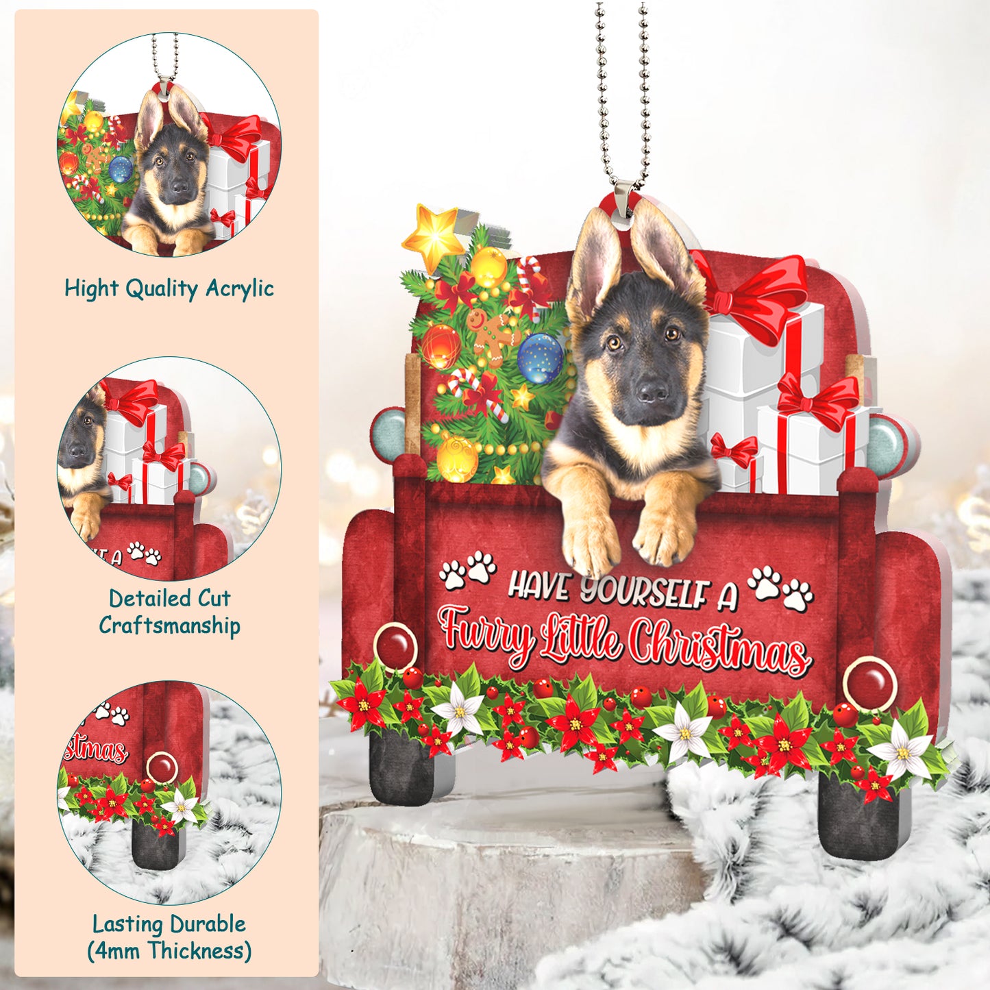 German Shepherd Dog Red Truck Acrylic Ornament