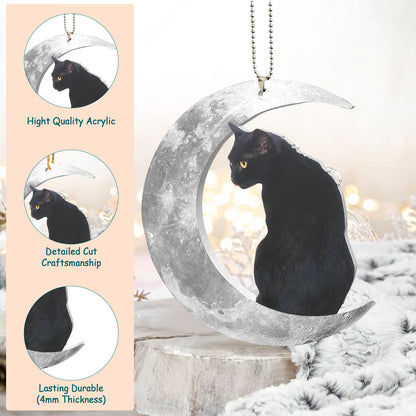 Black Cat Moon Acrylic Ornament