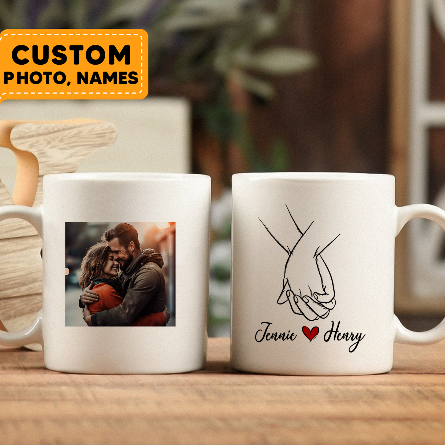 Holding Hands Custom Photo Couple Valentine Gifts Idea Coffee Mug