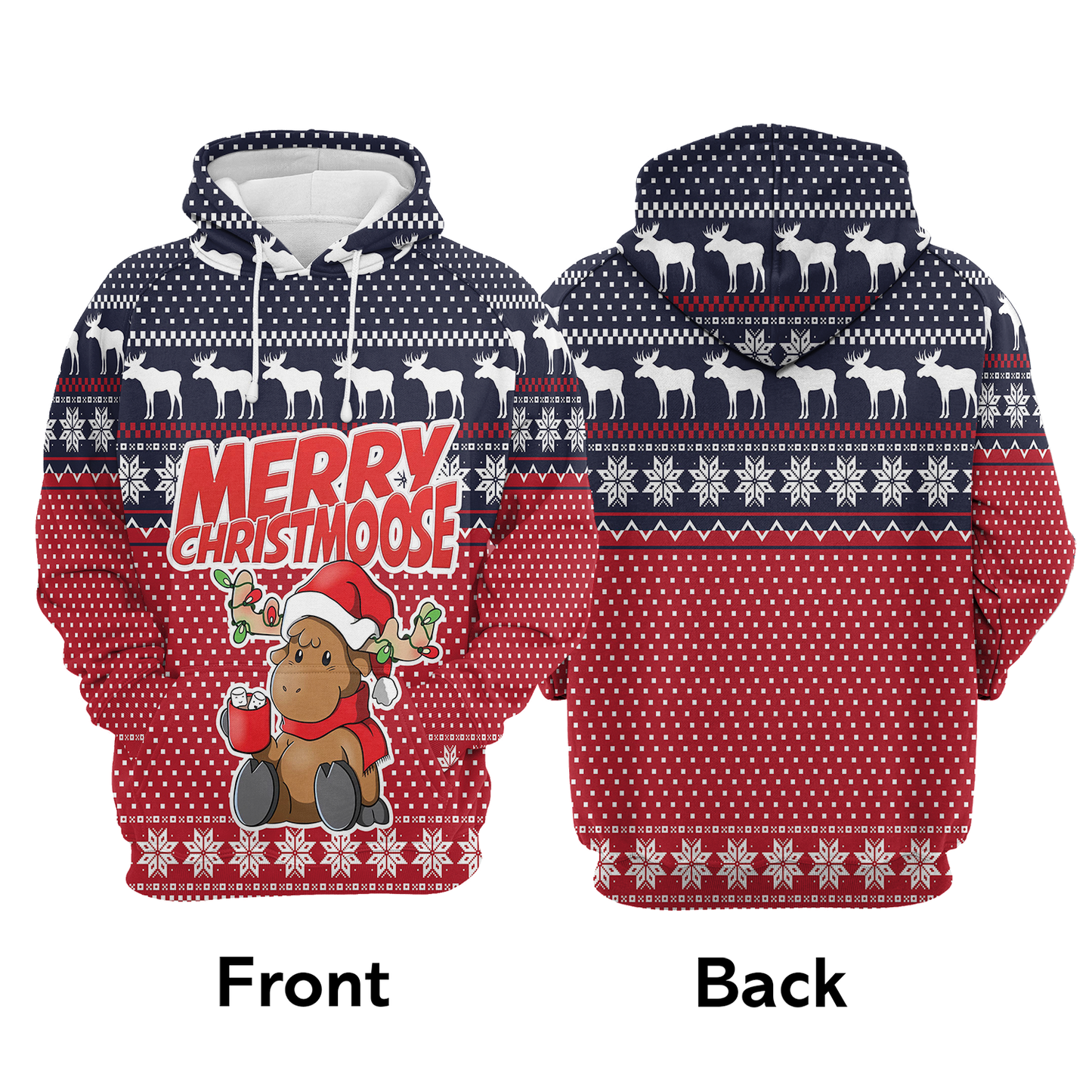 Moose Merry All Over Print Unisex Hoodie