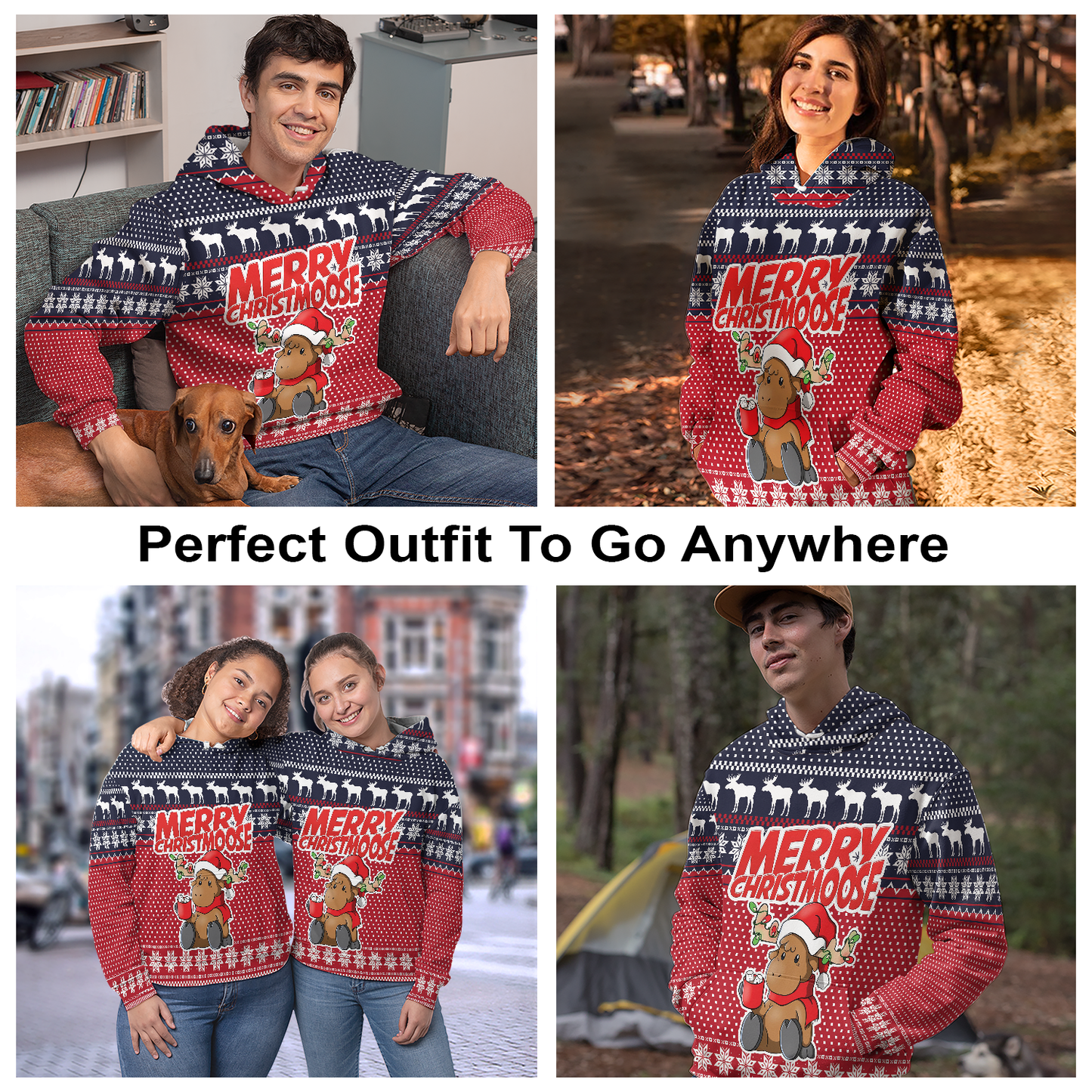 Moose Merry All Over Print Unisex Hoodie