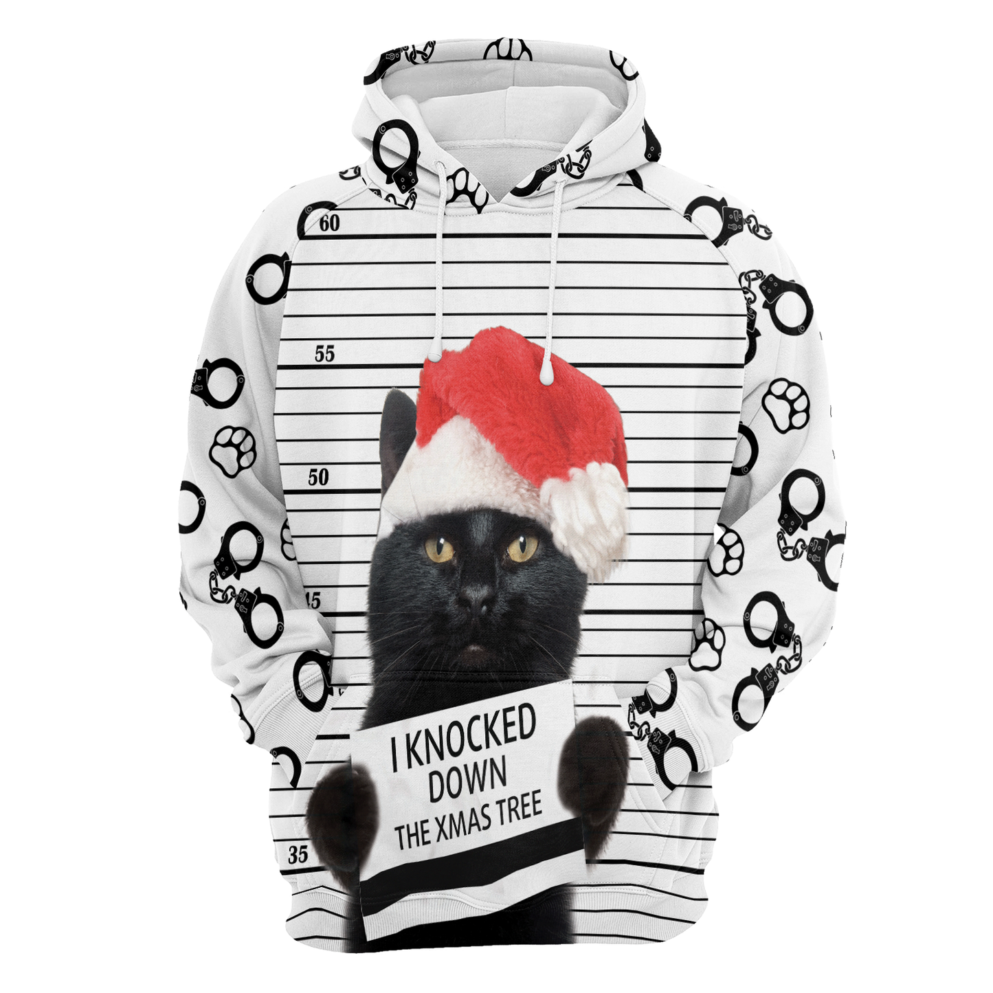 Black Cat Knocked Down Xmas Tree All Over Print Unisex Hoodie