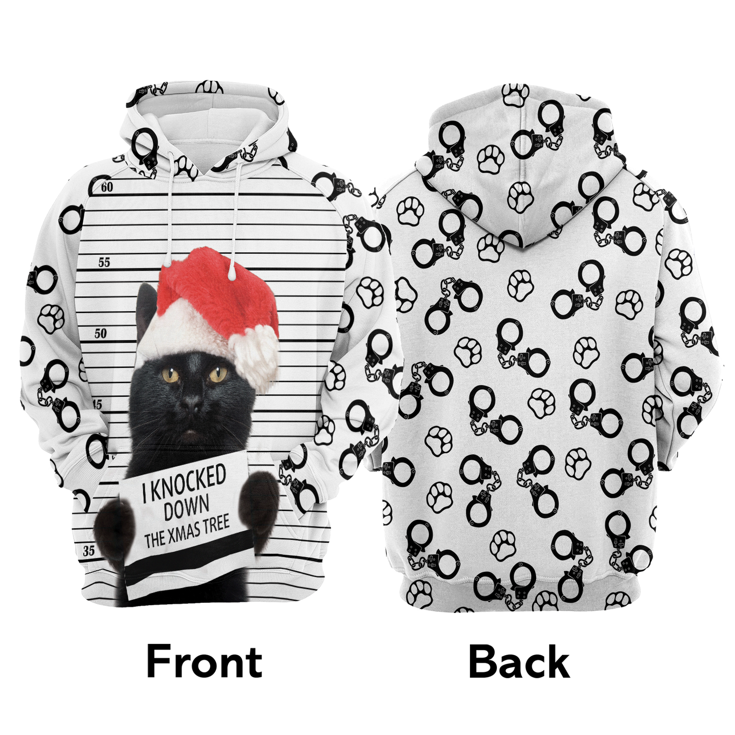 Black Cat Knocked Down Xmas Tree All Over Print Unisex Hoodie