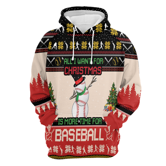 Christmas Time For Baseball All Over Print Unisex Hoodie