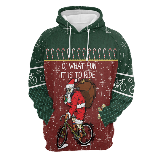 Santa Cycling All Over Print Unisex Hoodie