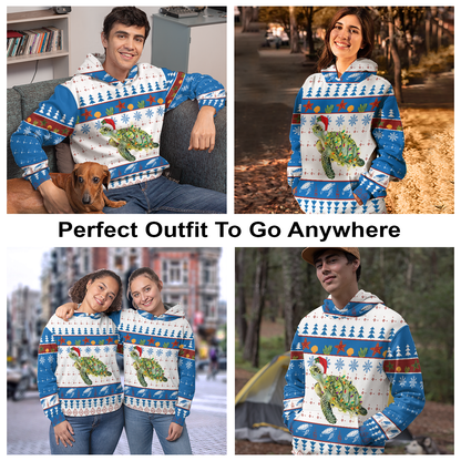 Turtle Xmas All Over Print Unisex Hoodie