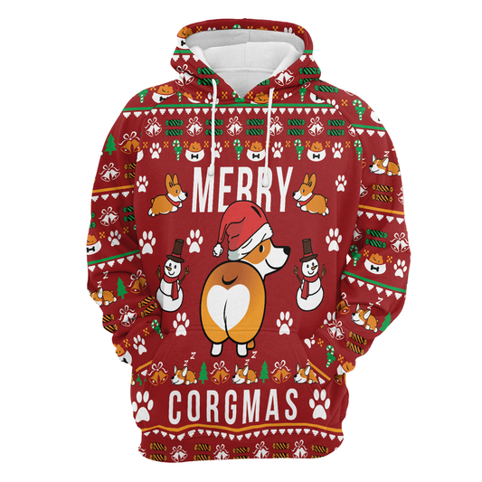 Funny Corgi Merry Xmas All Over Print Unisex Hoodie