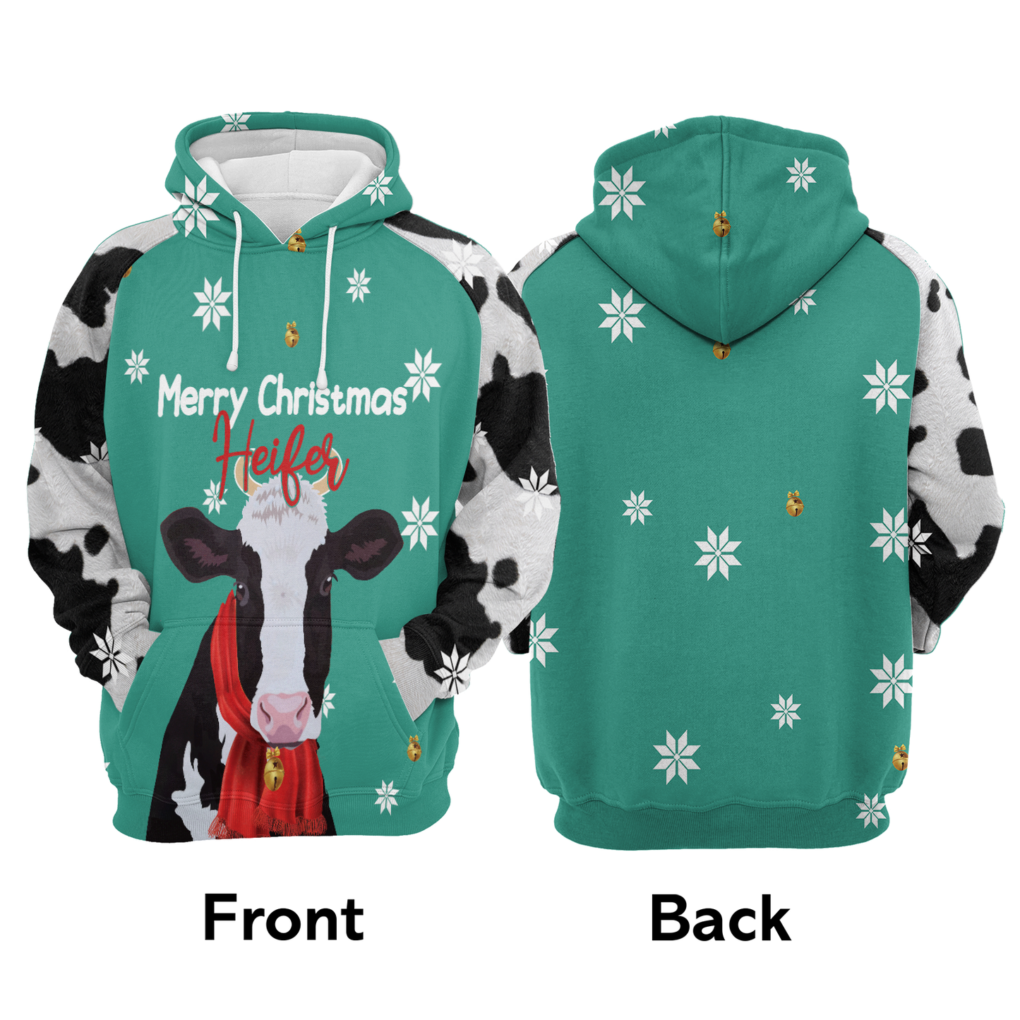 Cow Merry Christmas Heifer All Over Print Unisex Hoodie
