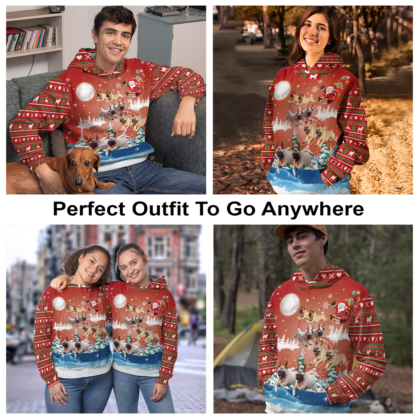 Pug Reindeer All Over Print Unisex Hoodie