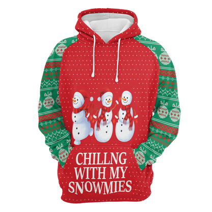 Chilling With My Snowmies Christmas All Over Print Unisex Hoodie
