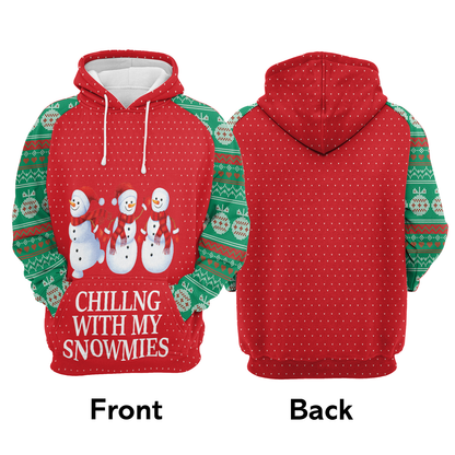 Chilling With My Snowmies Christmas All Over Print Unisex Hoodie