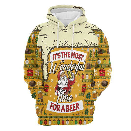 Christmas Most Wonderful Time For Beer All Over Print Unisex Hoodie