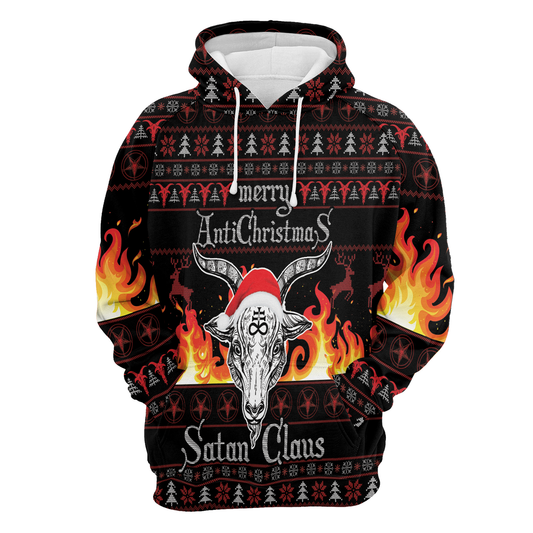 Satan Claus Merry AntiChristmas All Over Print Unisex Hoodie