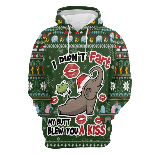 Elephant I Didn't Fart My Butt Blew You A Kiss All Over Print Unisex Hoodie