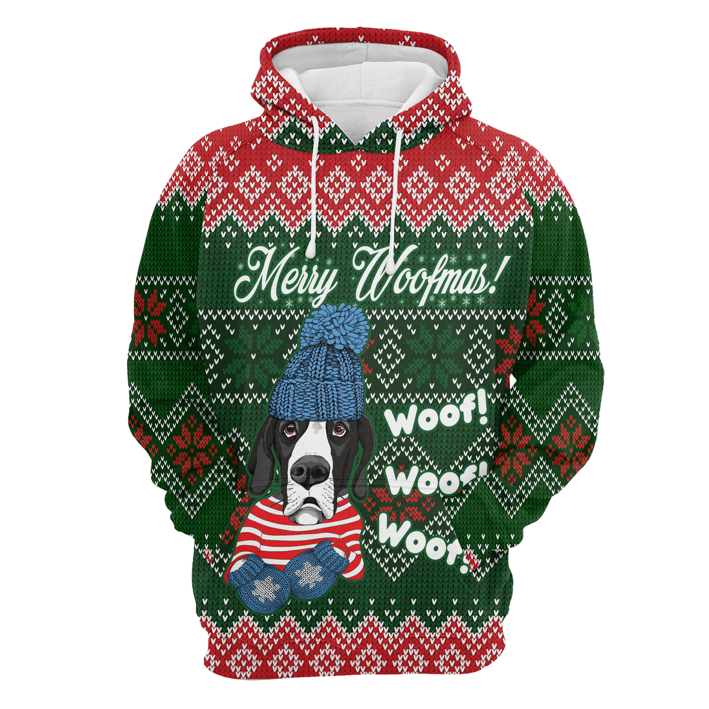 Great Dane Merry Woofmas All Over Print Unisex Hoodie