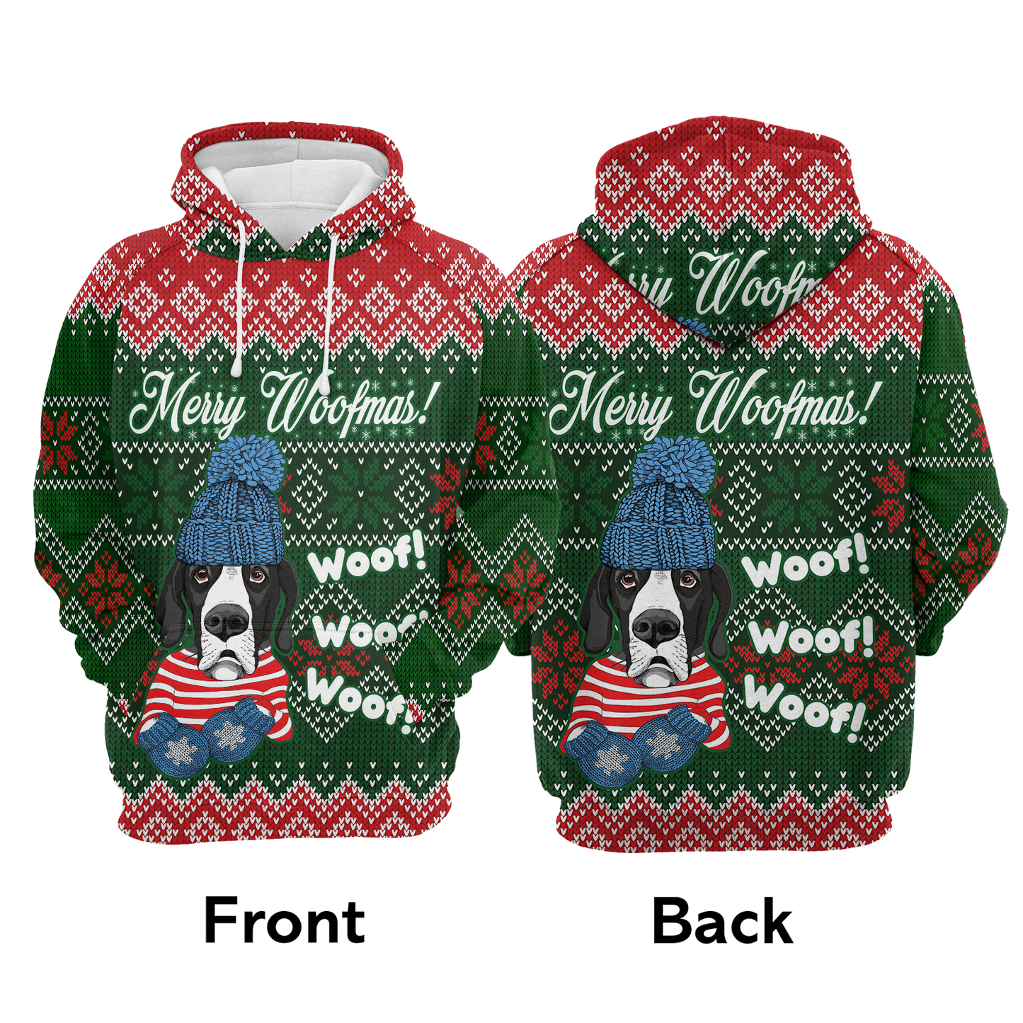 Great Dane Merry Woofmas All Over Print Unisex Hoodie