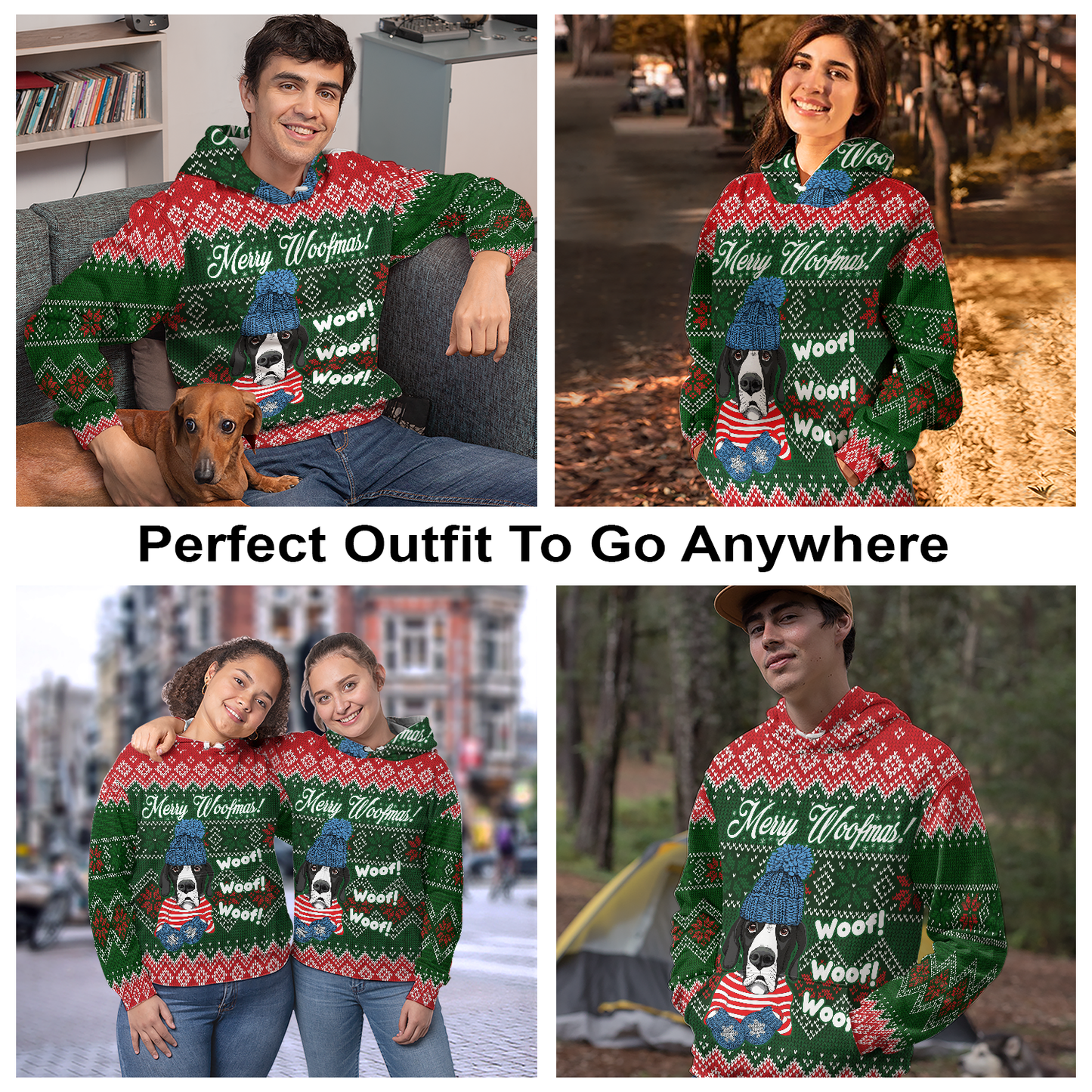 Great Dane Merry Woofmas All Over Print Unisex Hoodie