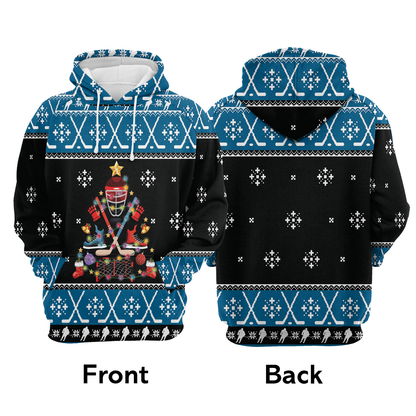 Hockey Christmas Tree All Over Print Unisex Hoodie