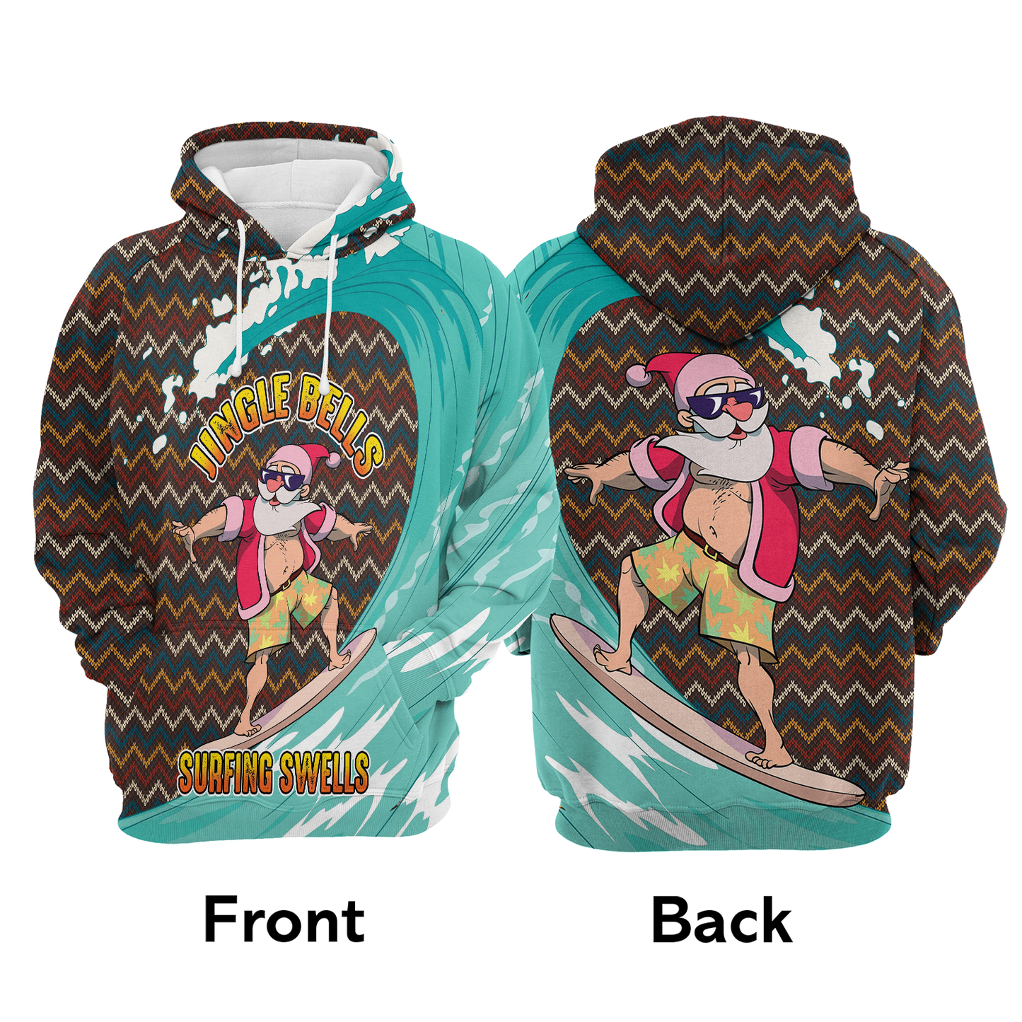 Jingle Bells Surfing Swells All Over Print Unisex Hoodie