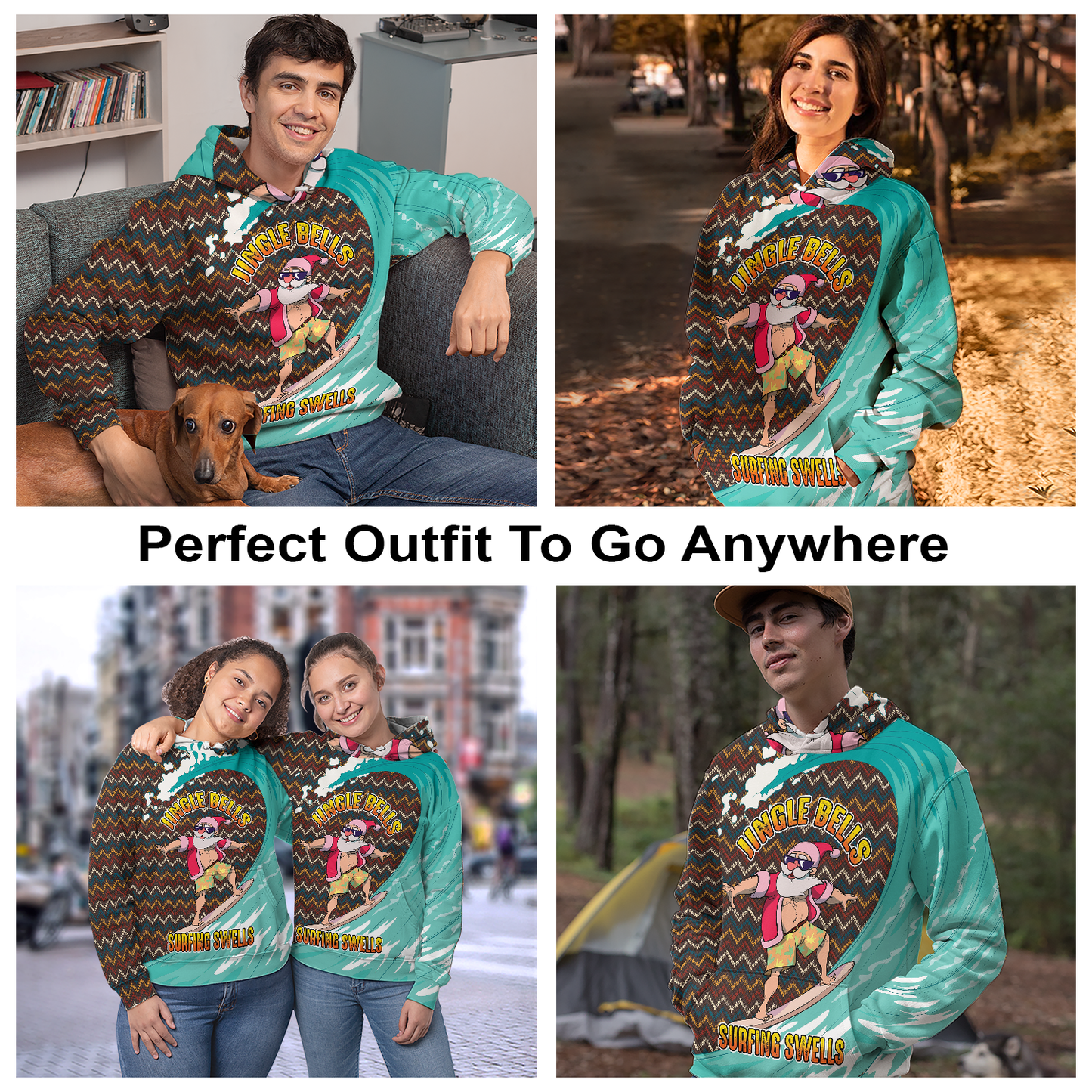 Jingle Bells Surfing Swells All Over Print Unisex Hoodie