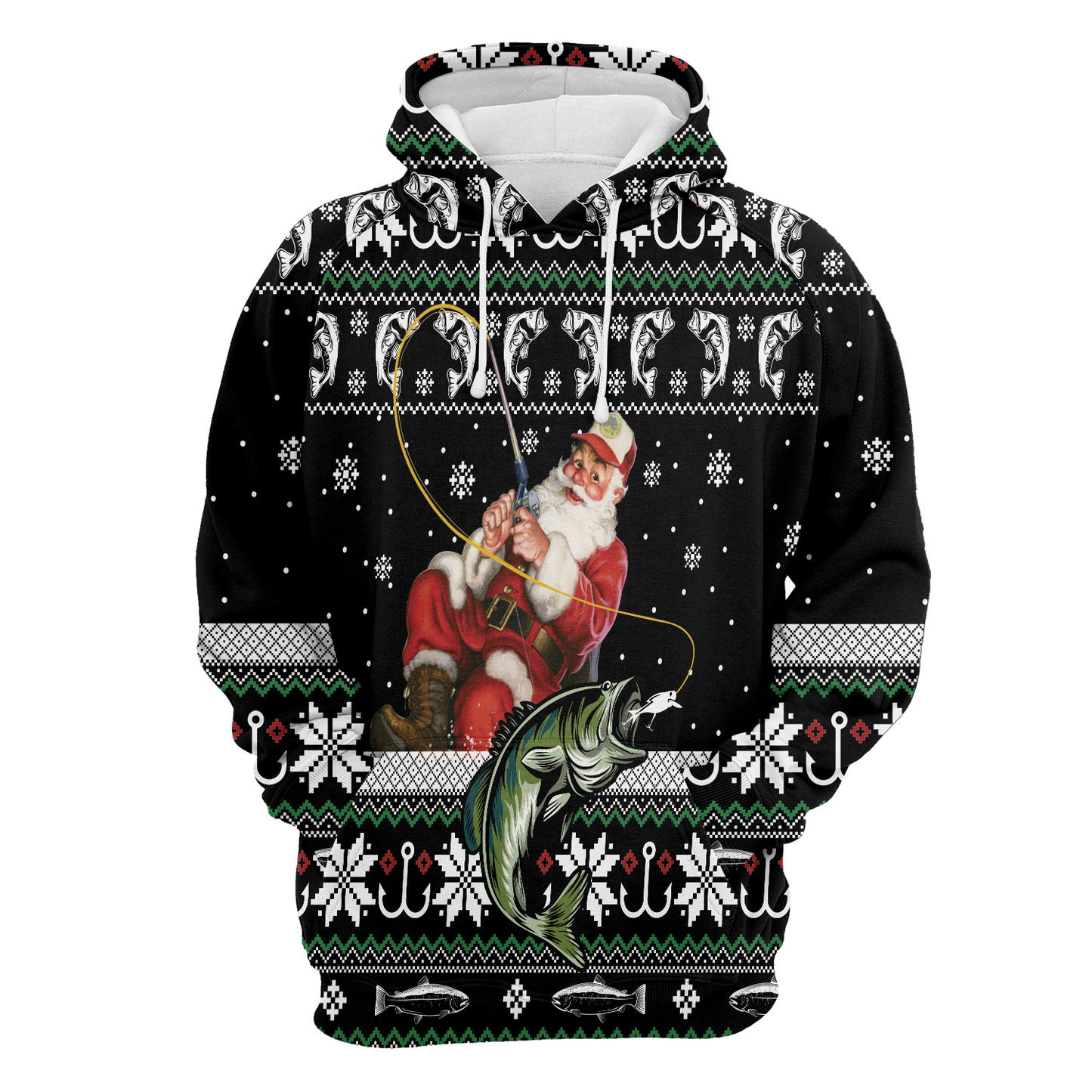 Santa Claus Fishing All Over Print Unisex Hoodie