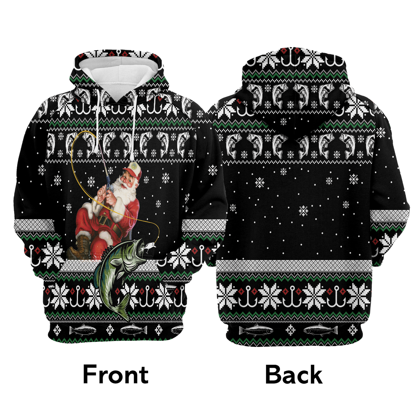 Santa Claus Fishing All Over Print Unisex Hoodie