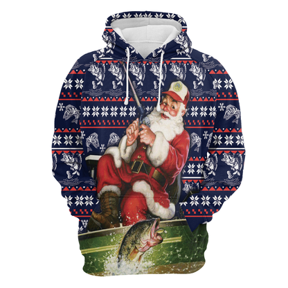 Santa Fishing All Over Print Unisex Hoodie