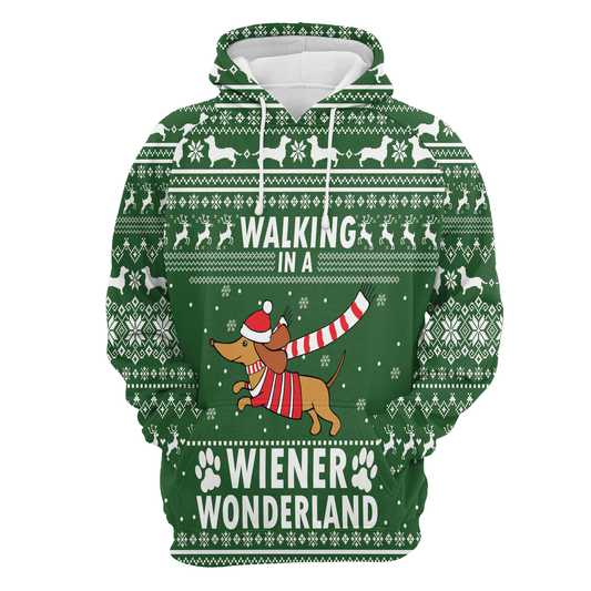 Dachshund Walking In A Wiener Wonderland All Over Print Unisex Hoodie