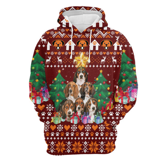 Basset Hound Pine Tree All Over Print Unisex Hoodie