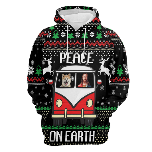 Shiba Inu Peace On Earth All Over Print Unisex Hoodie