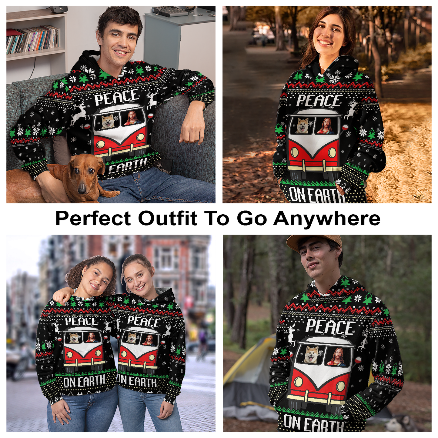 Shiba Inu Peace On Earth All Over Print Unisex Hoodie