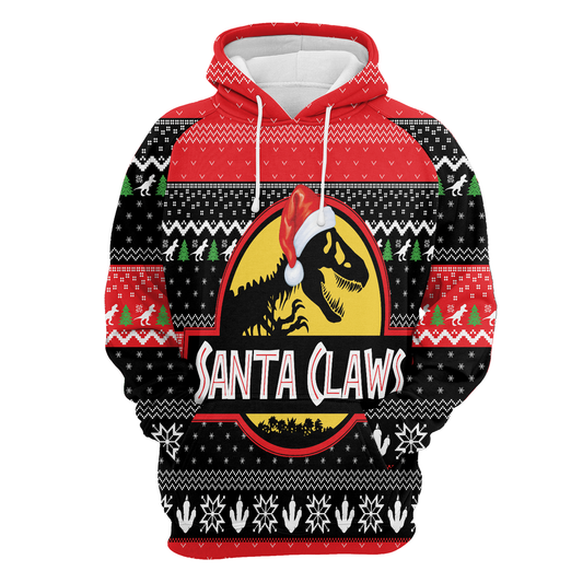 T-Rex Santa Claws All Over Print Unisex Hoodie