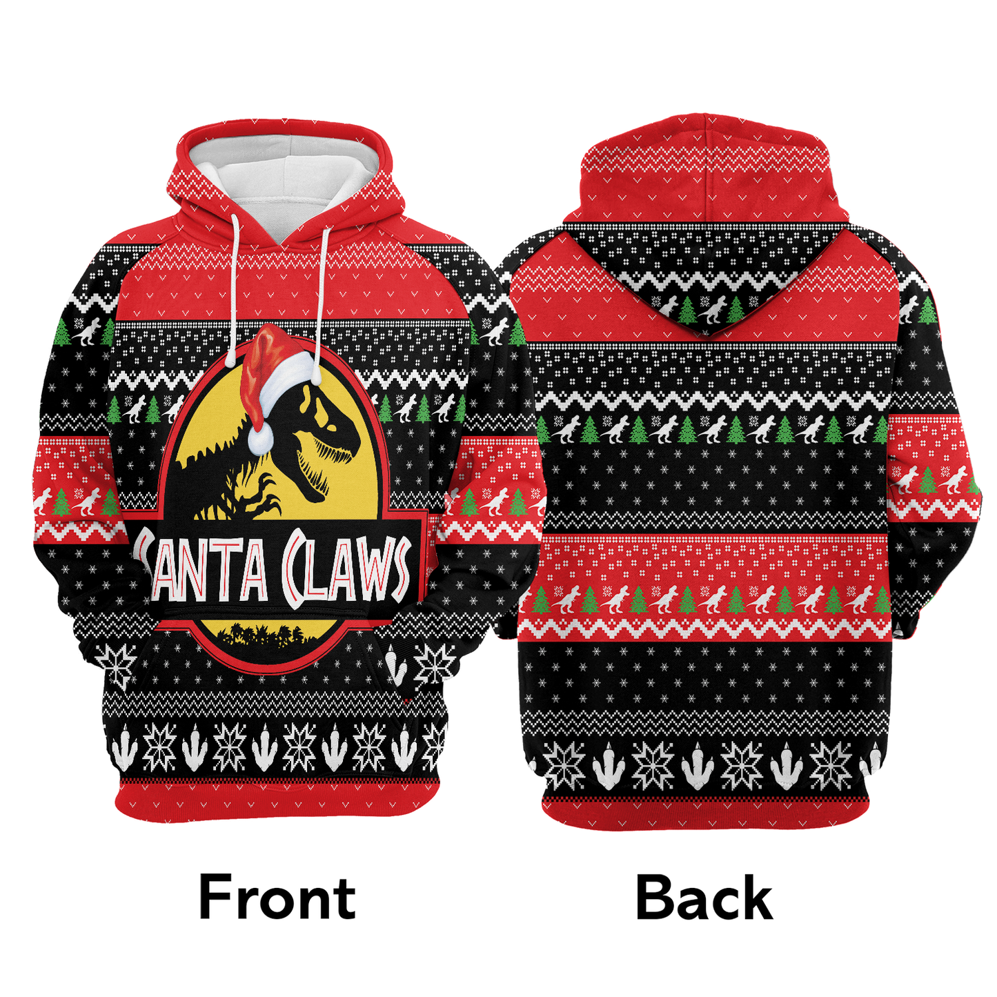 T-Rex Santa Claws All Over Print Unisex Hoodie
