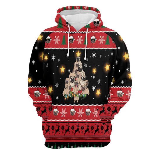 Pug Christmas Tree All Over Print Unisex Hoodie