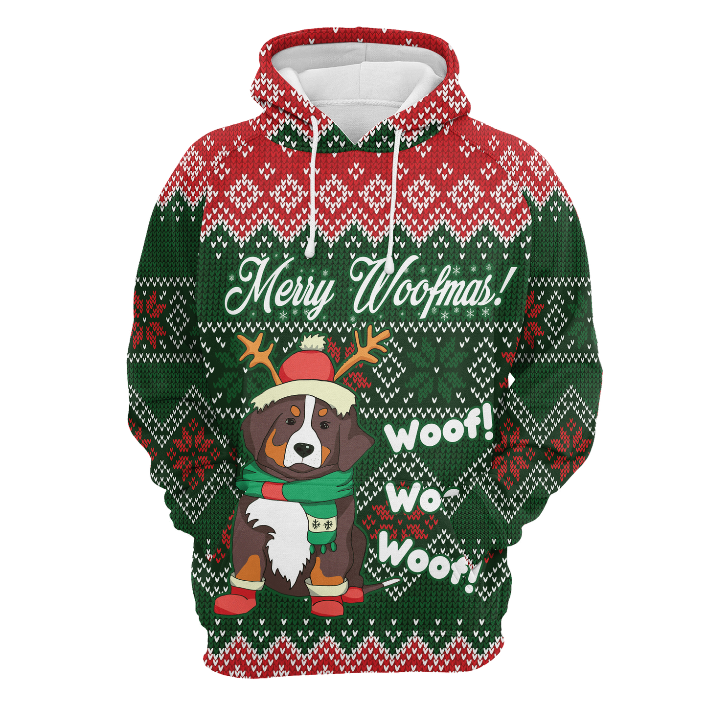 Bernese Mountain Dog Merry Woofmas All Over Print Unisex Hoodie