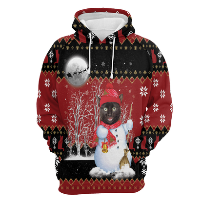 Black Cat Snowman All Over Print Unisex Hoodie