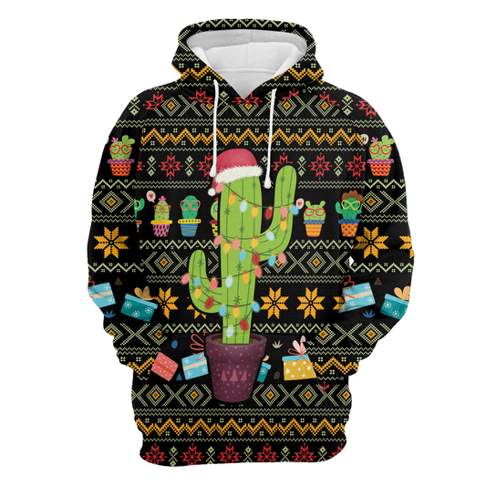 Cactus Xmas All Over Print Unisex Hoodie