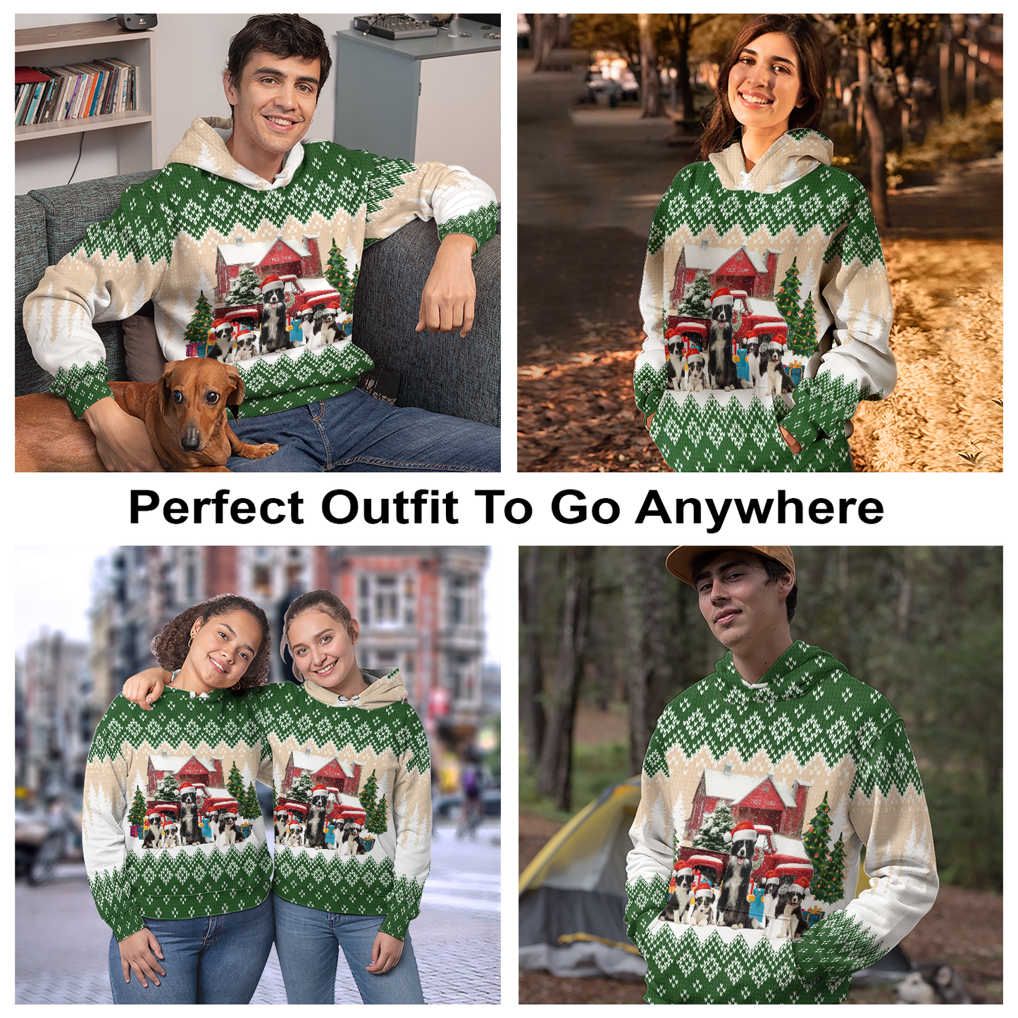 Border Collie Family All Over Print Unisex Hoodie