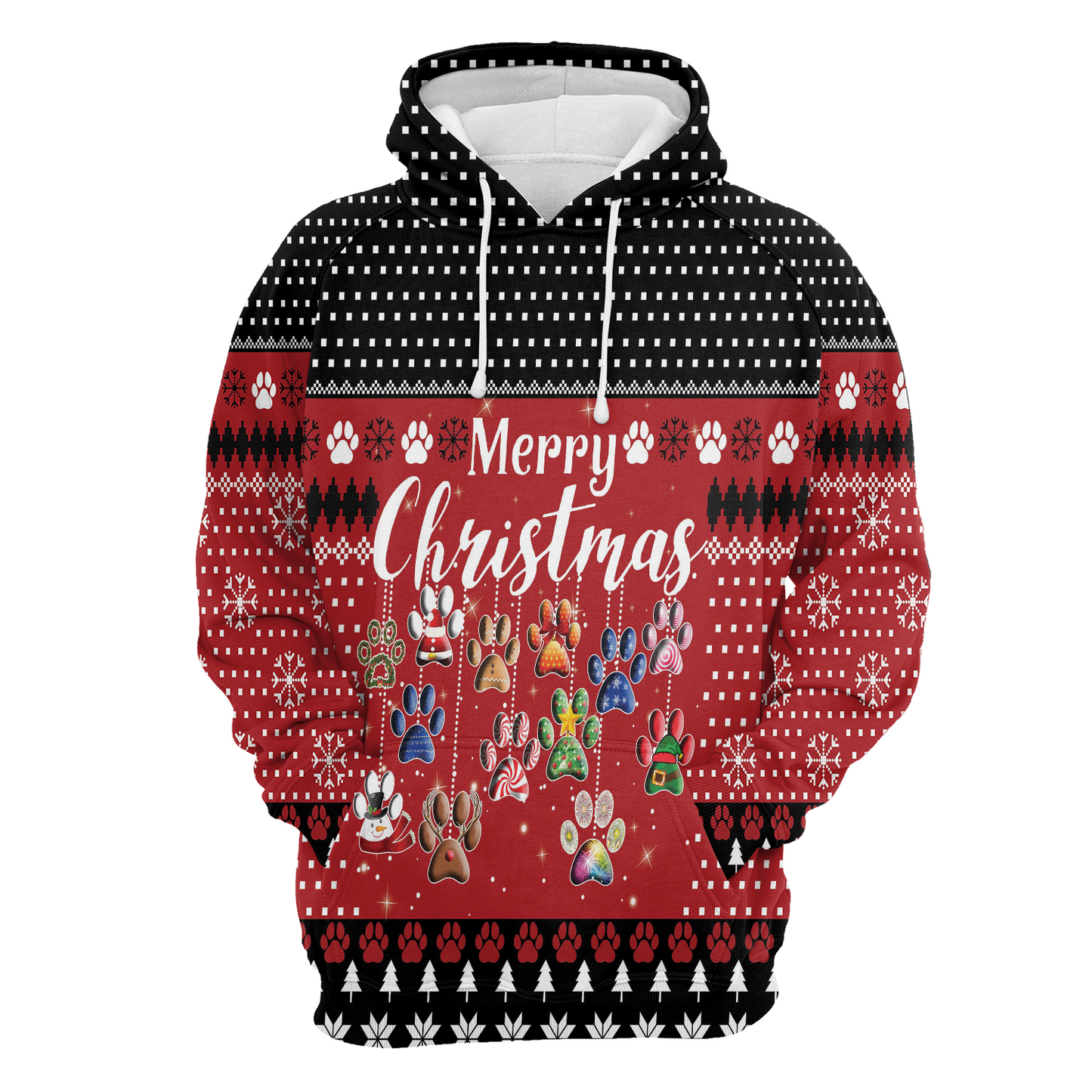 Dog Paws Merry Christmas All Over Print Unisex Hoodie