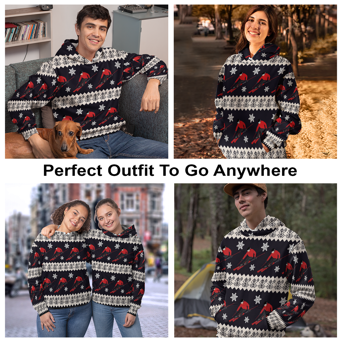 Winter Skiing All Over Print Unisex Hoodie