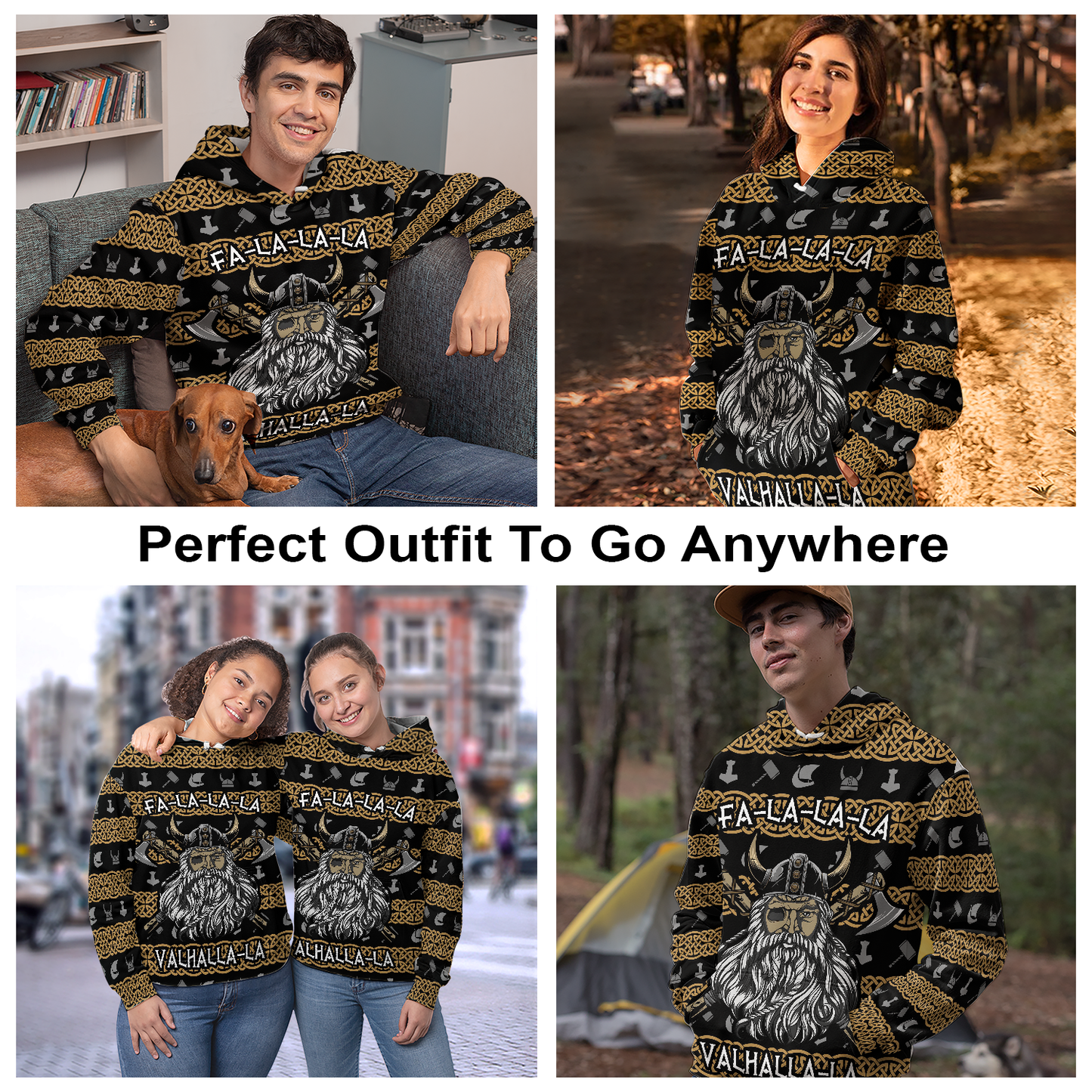 Valhalla Fa La La La All Over Print Unisex Hoodie