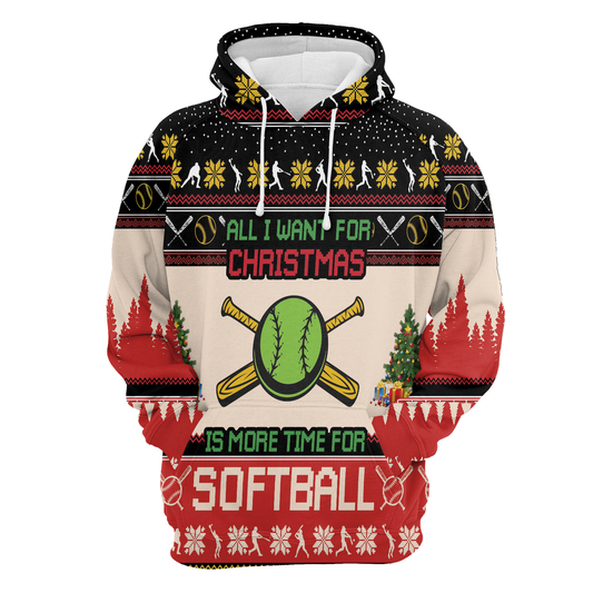 All I Want For Christmas Is More Time For Softball All Over Print Unisex Hoodie