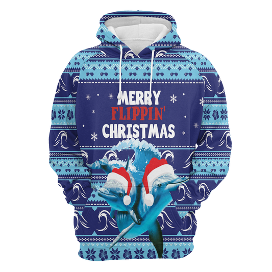 Dolphin Merry Flippin Christmas All Over Print Unisex Hoodie